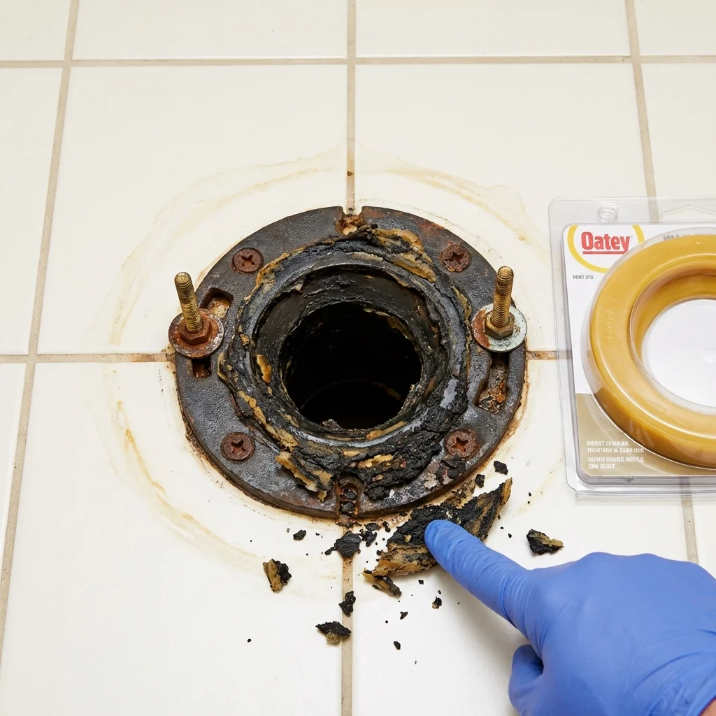 Failed wax ring showing water seepage at the base of a toilet in a Long Branch, NJ home