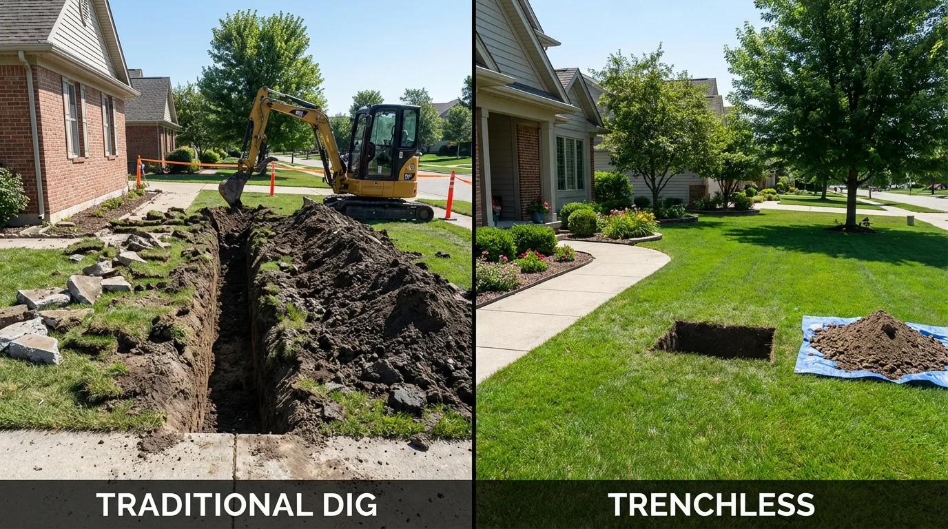 Trenchless sewer repair with minimal yard damage versus traditional excavation in Long Branch, NJ